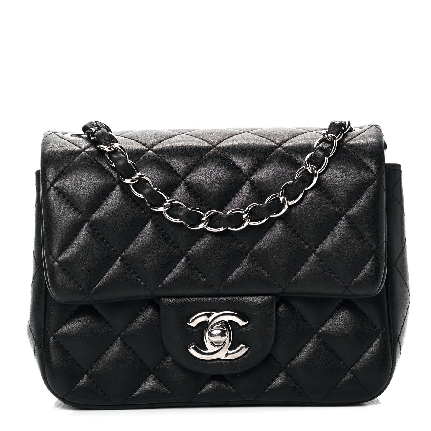 Lambskin Quilted Mini Square Flap Black