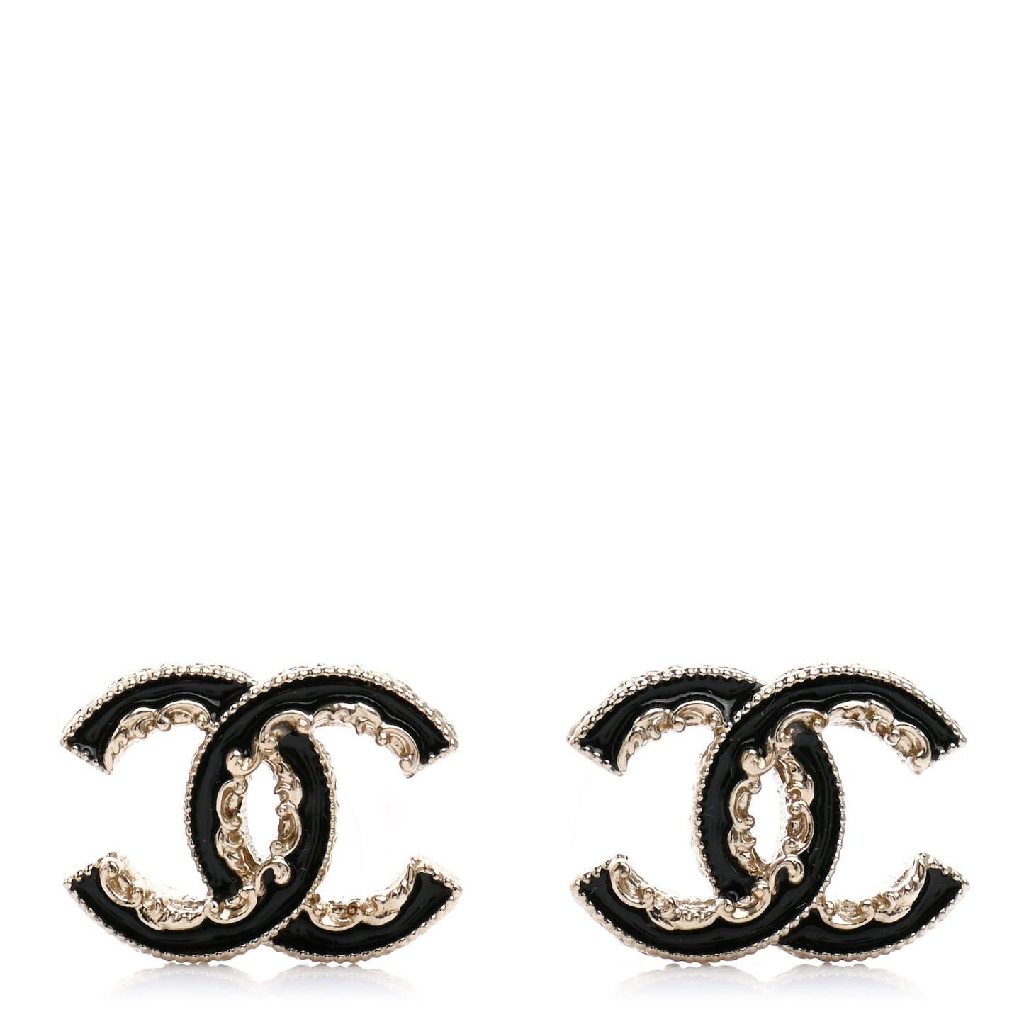 Enamel CC Baroque Earrings Black Gold