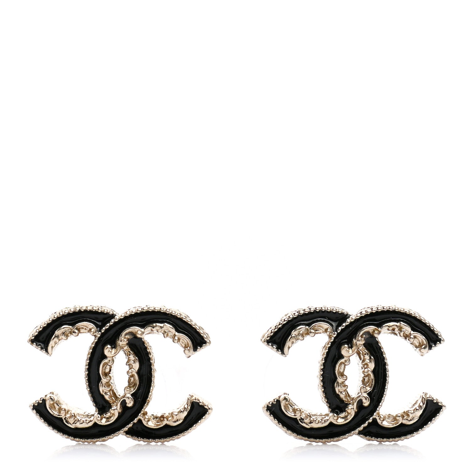 Chanel Enamel CC Baroque Earrings Black Gold 1 of 4