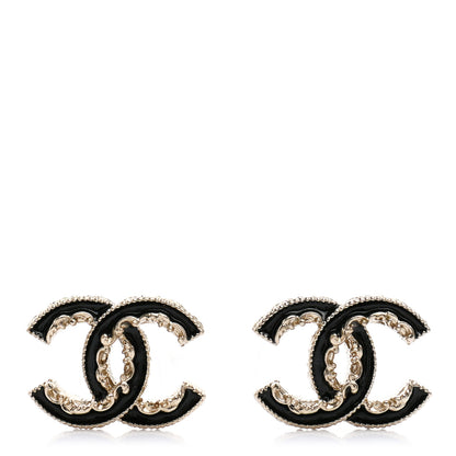 Chanel Enamel CC Baroque Earrings Black Gold 1 of 4