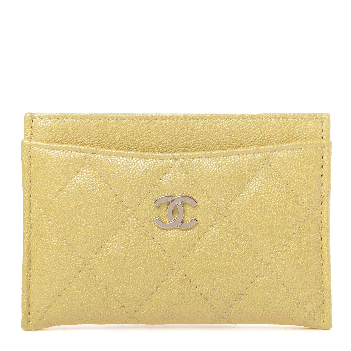 Iridescent Caviar Quilted Card Holder Yellow