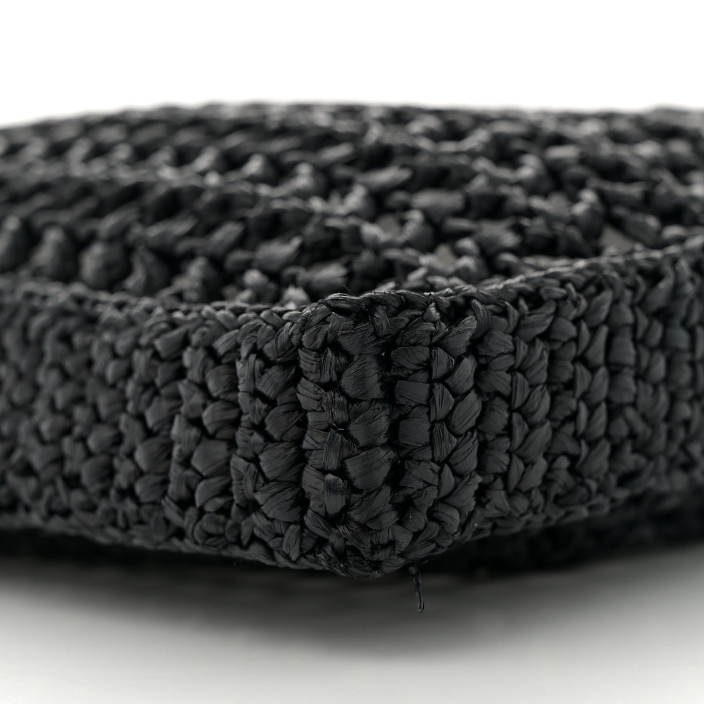 Yarn Raffia Effect Crochet Logo Embroidered Tote Bag Black