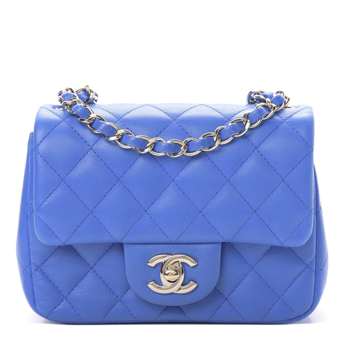 Lambskin Quilted Mini Square Flap Blue