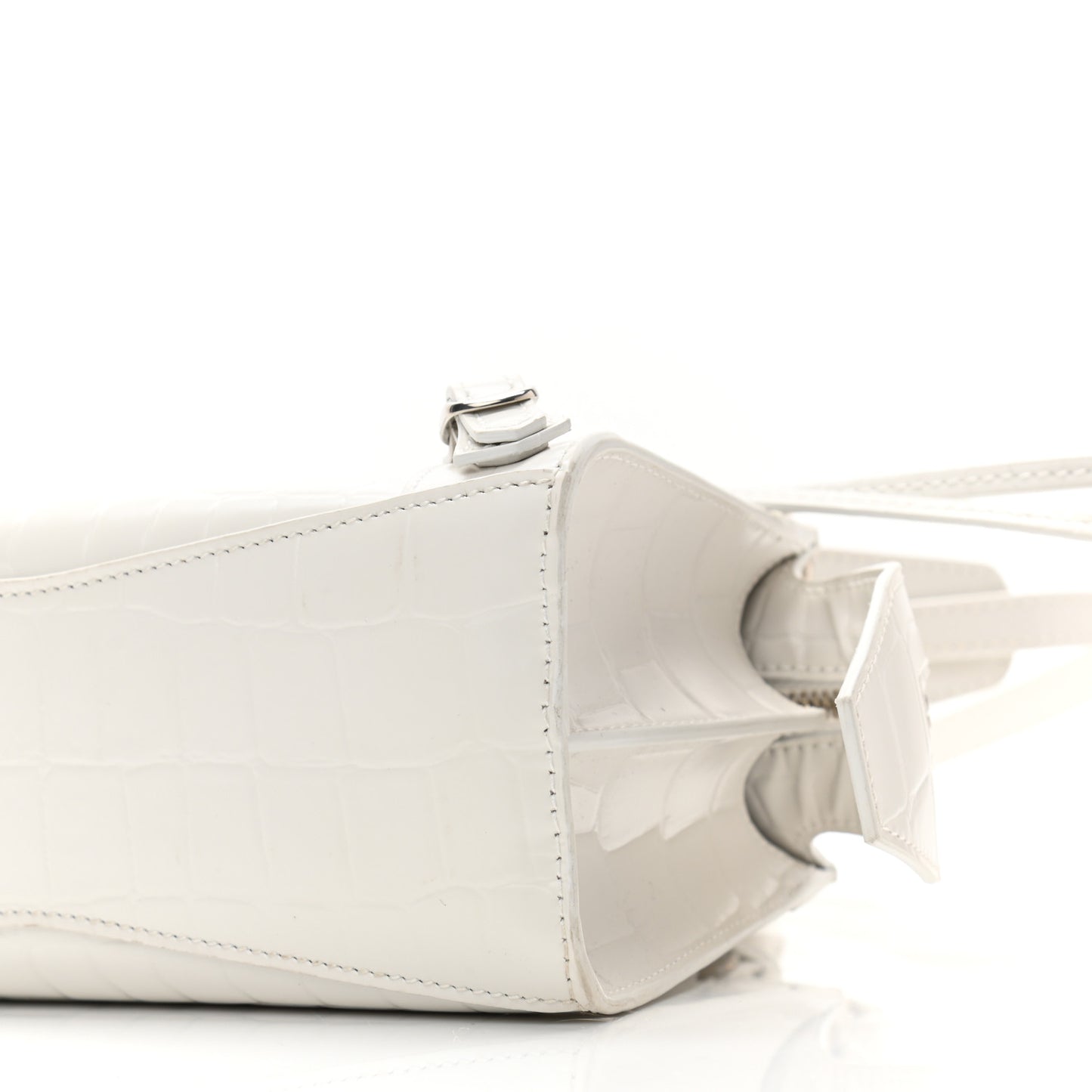 Semi Shiny Calfskin Crocodile Embossed Neo Classic Silver Hardware Mini City White