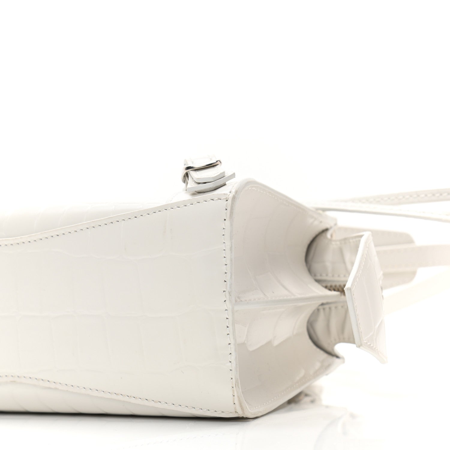 Balenciaga Semi Shiny Calfskin Crocodile Embossed Neo Classic Silver Hardware Mini City White 9 of 9