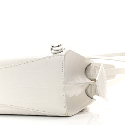 Balenciaga Semi Shiny Calfskin Crocodile Embossed Neo Classic Silver Hardware Mini City White 9 of 9