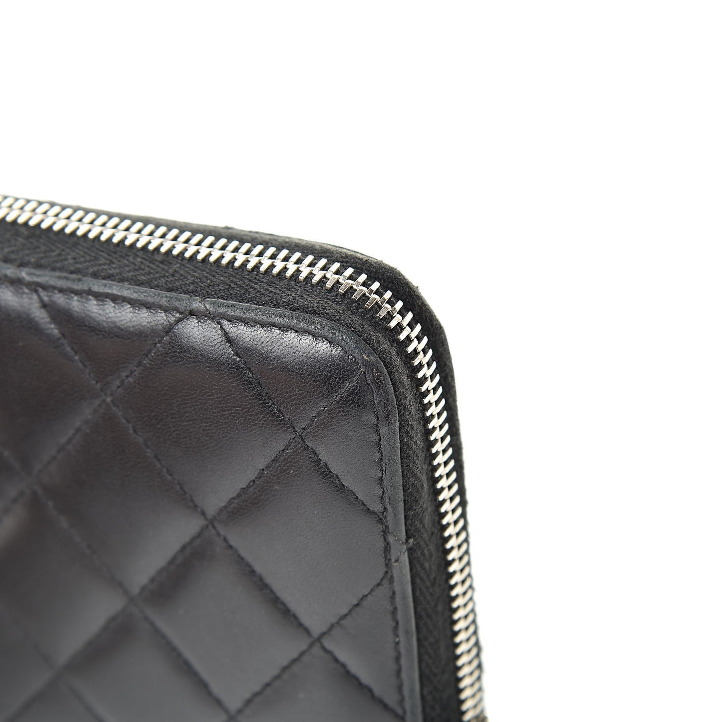 Lambskin Quilted Large Gusset Zip Around Wallet Black