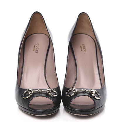 Gucci Malaga Kid Horsebit Peep Toe Pumps 40.5 Black 2 of 11