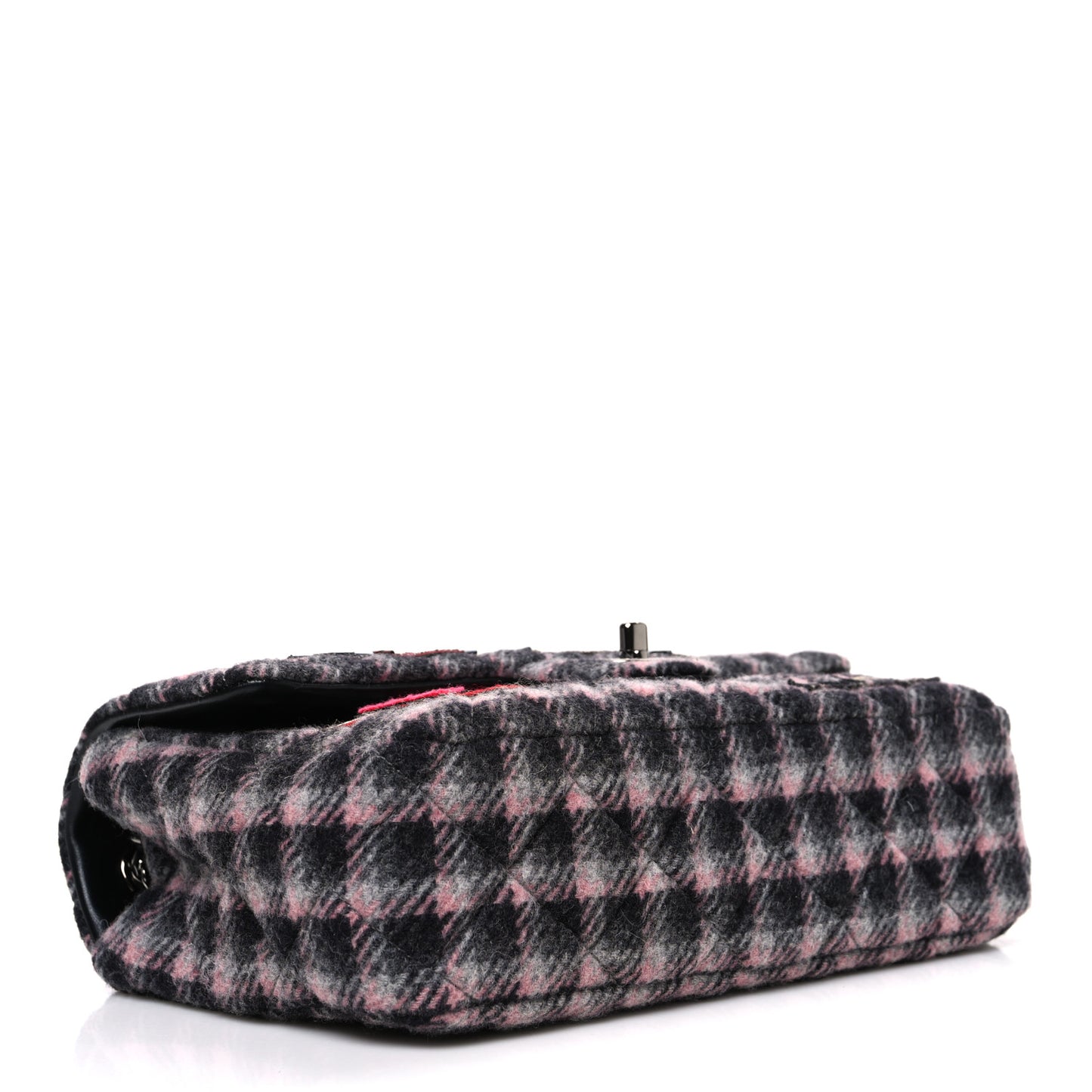 Wool Patchwork Medium Single Flap Pink Grey