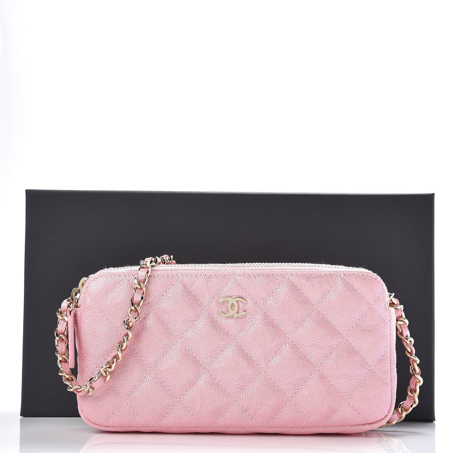 Chanel Iridescent Caviar Quilted Clutch With Chain Rose 13 of 13