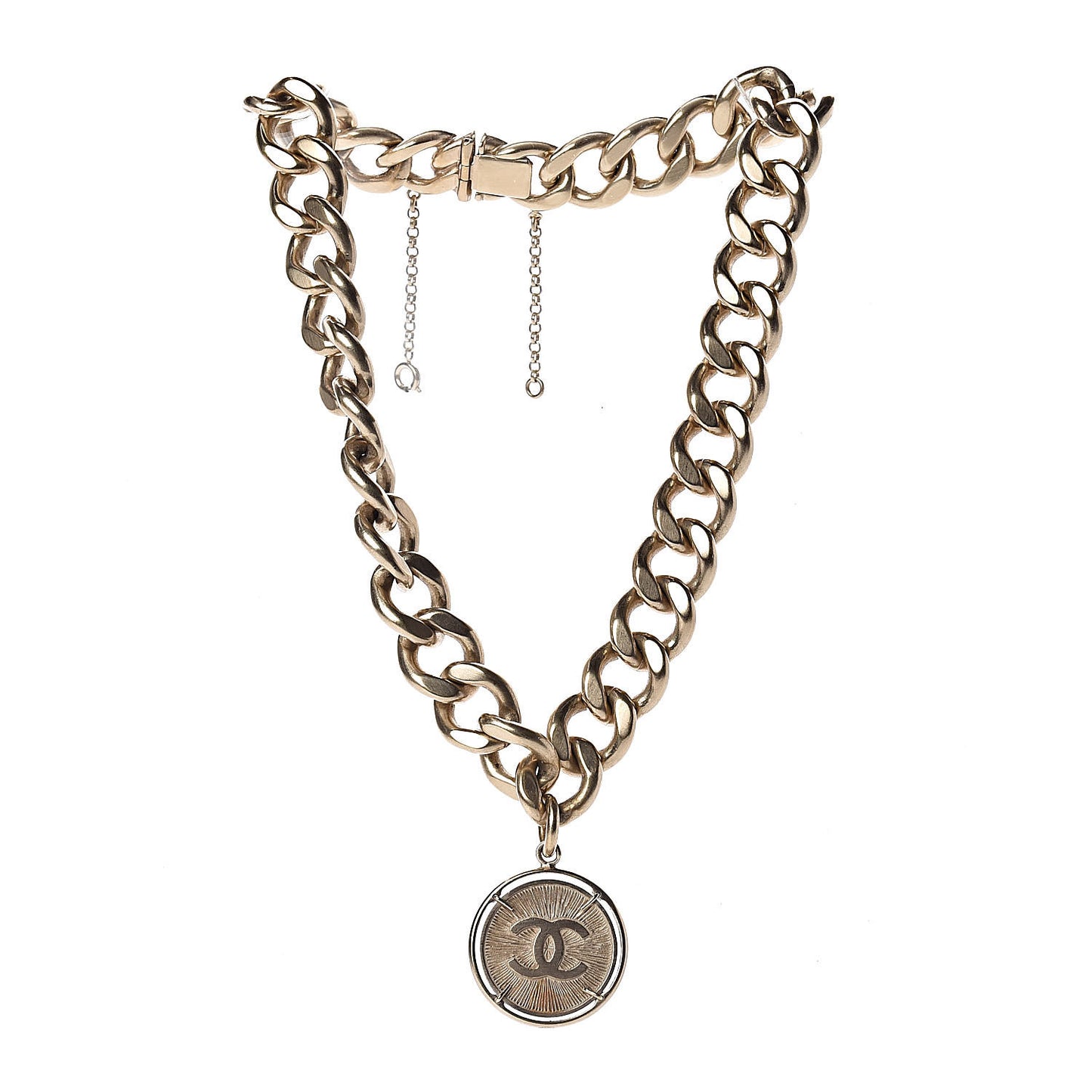 Medallion CC Chain Short Necklace Light Gold