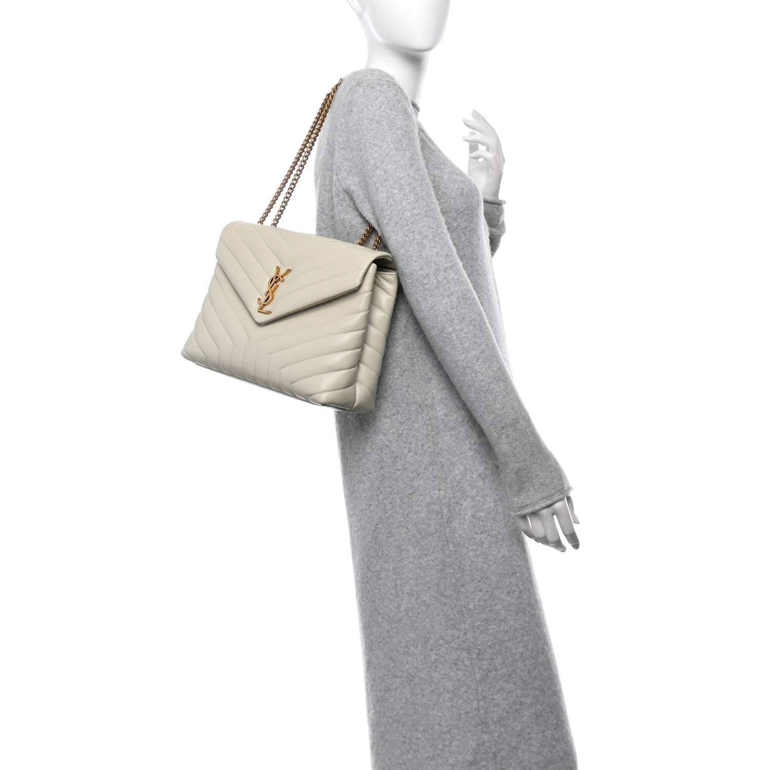 Saint Laurent Calfskin Y Quilted Monogram Medium Loulou Chain Satchel Crema Soft 2 of 9