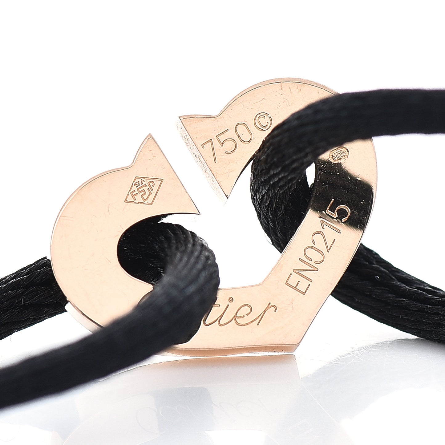 18K Pink Gold Hearts and Symbols Cord Bracelet Black