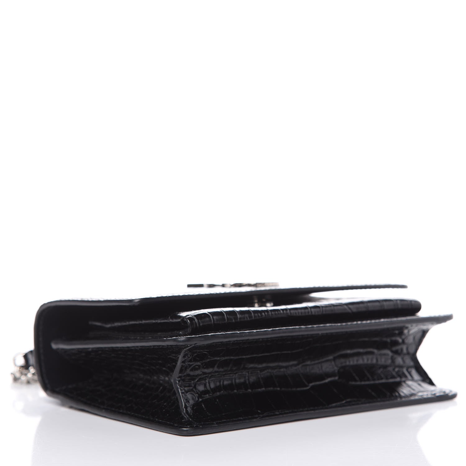 Saint Laurent Calfskin Crocodile Embossed Monogram Sunset Chain Wallet Black 4 of 10