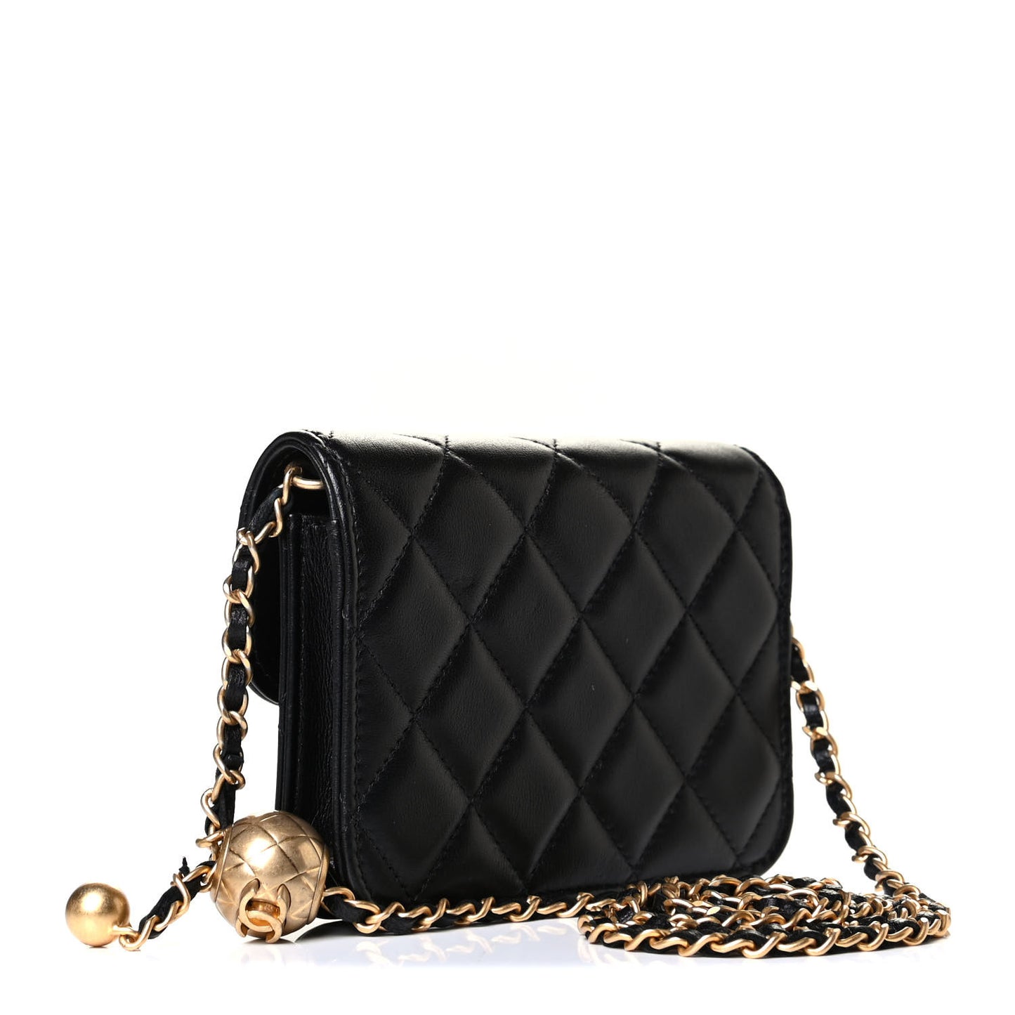 Lambskin Quilted Pearl Crush Clutch With Chain Black