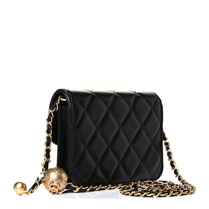 Chanel Lambskin Quilted Pearl Crush Clutch With Chain Black 2 of 7