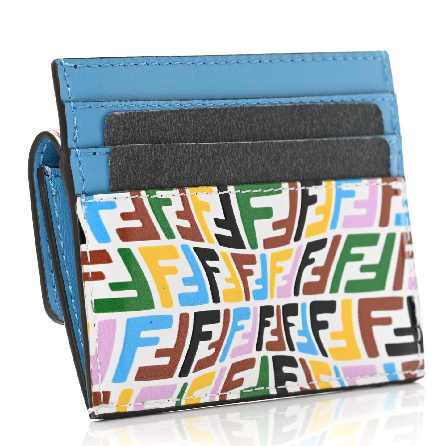 X SARAH COLEMAN Vitello Liberty Ceylon Micro FF Fish Eye Embossed Fold Over Card Holder Wallet Multicolor Cyber Blue