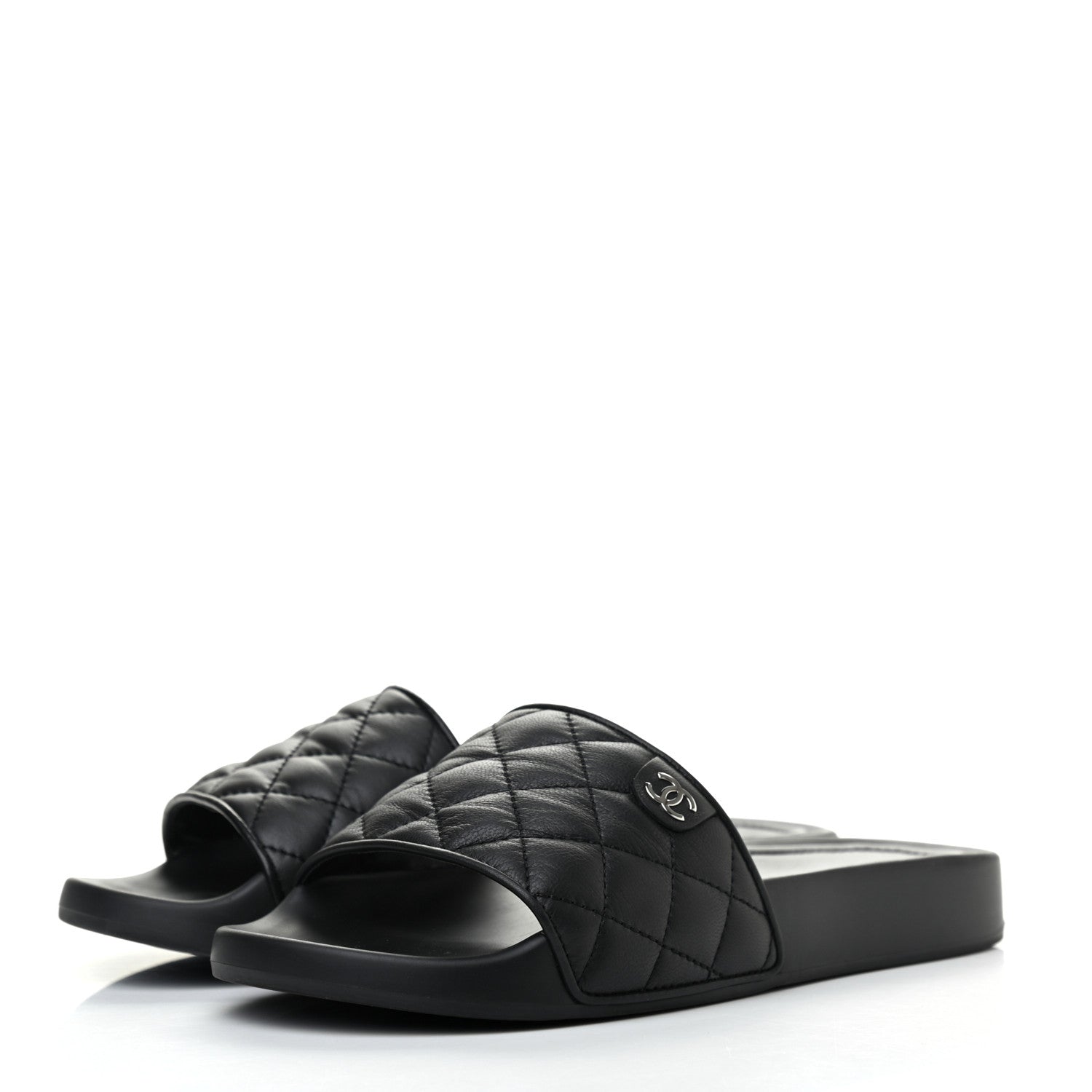 Chanel Lambskin Quilted CC Mules Sandals 38 Black 3 of 8