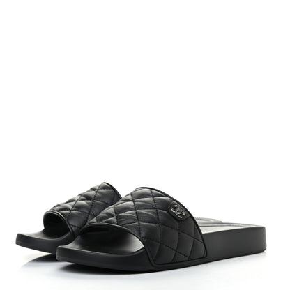 Chanel Lambskin Quilted CC Mules Sandals 38 Black 3 of 8
