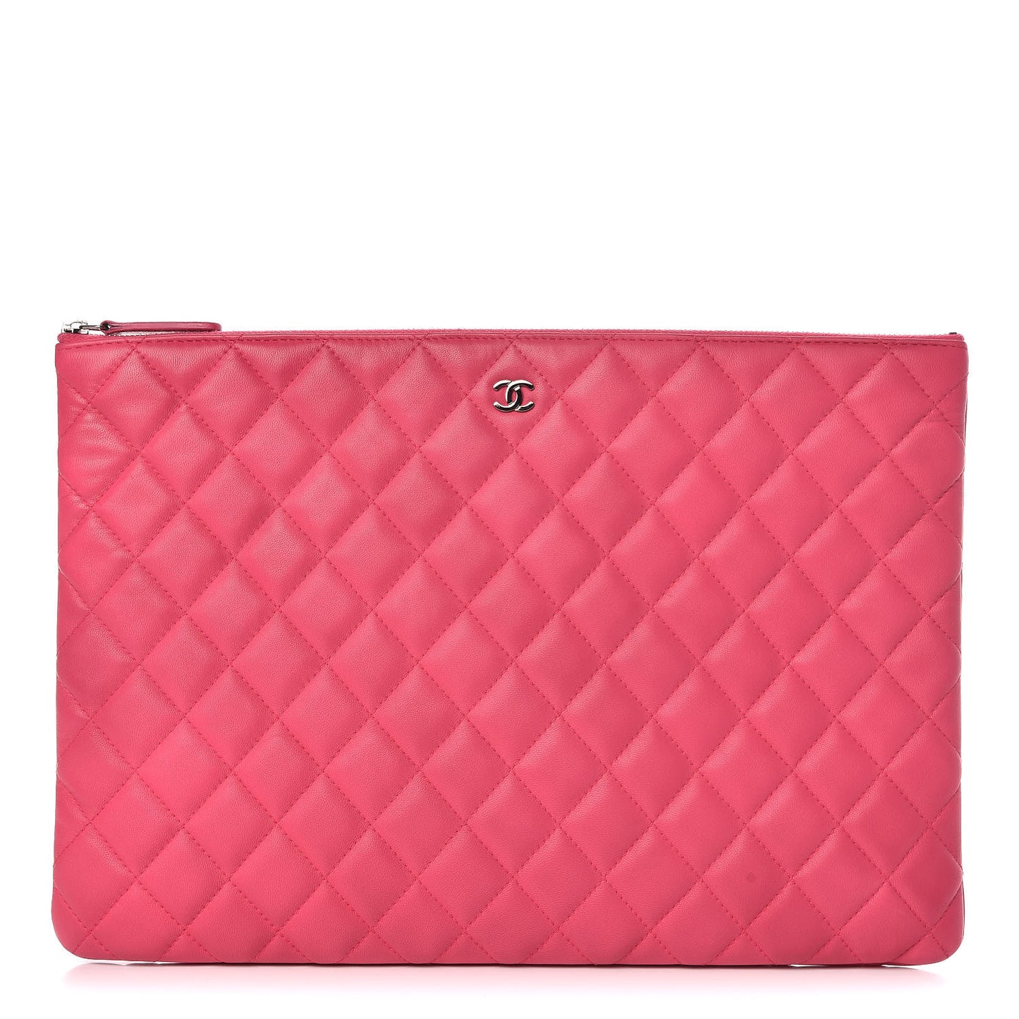 Lambskin Quilted Large Cosmetic Case Dark Pink