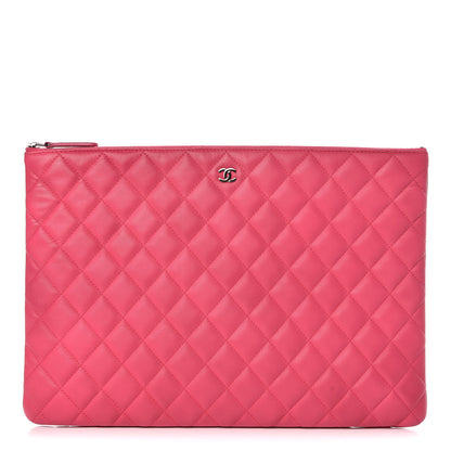 Chanel Lambskin Quilted Large Cosmetic Case Dark Pink 1 of 10