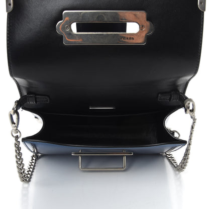 Prada Metallic Vitello Saffiano Cahier Bag Denim Black 7 of 8