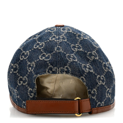 Gucci Washed Jacquard Denim Nappa GG Monogram Oscar Baseball Hat XL Denim Cuir 5 of 9