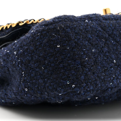 Chanel Tweed Sequin Timeless Classic Chained Double Flap Navy Blue 10 of 11