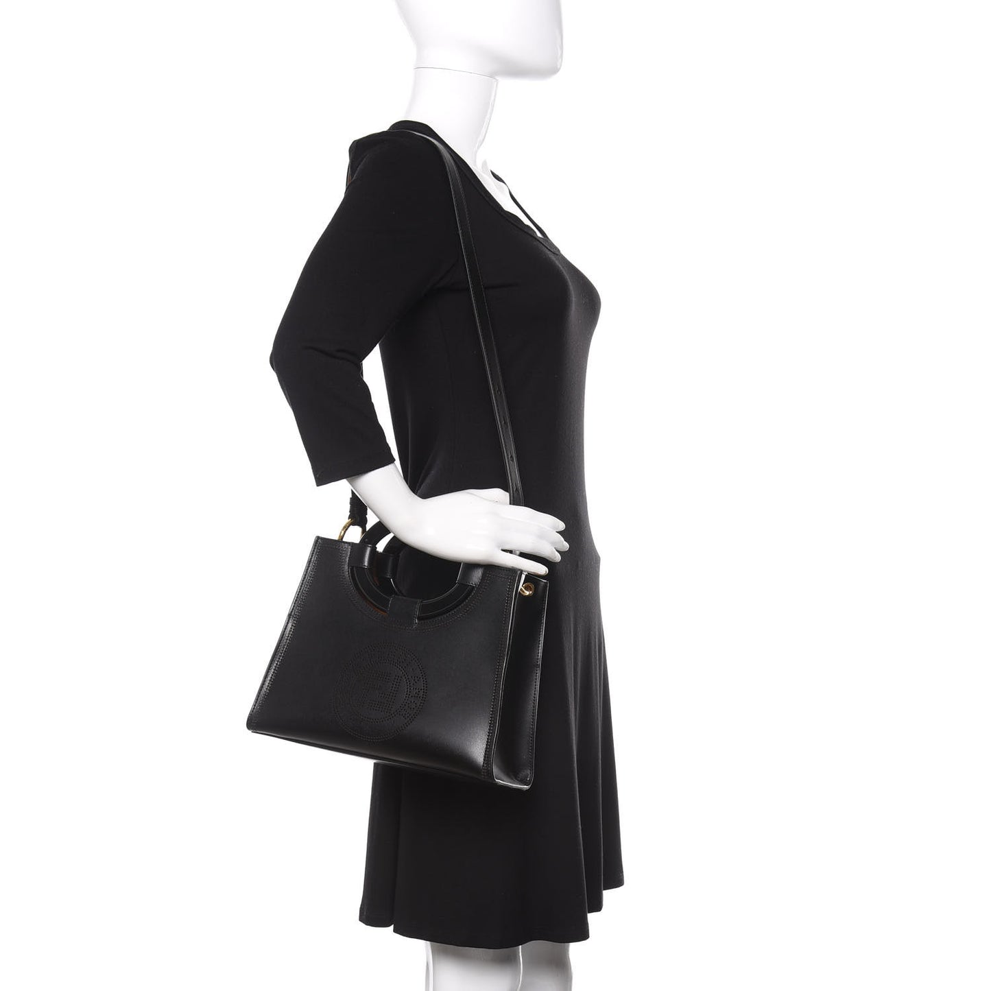 Vitello Liberty Plexiglass Stamp Patch Perforated Small Runaway Shopper Tote Black