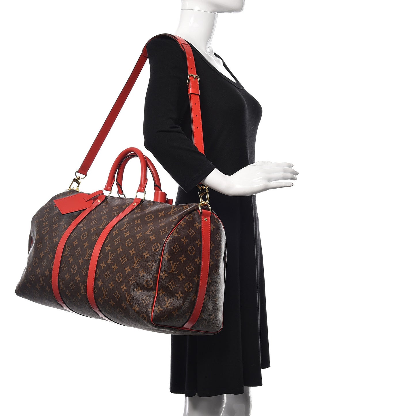 Calfskin Monogram Keepall Bandouliere 50 Coquelicot