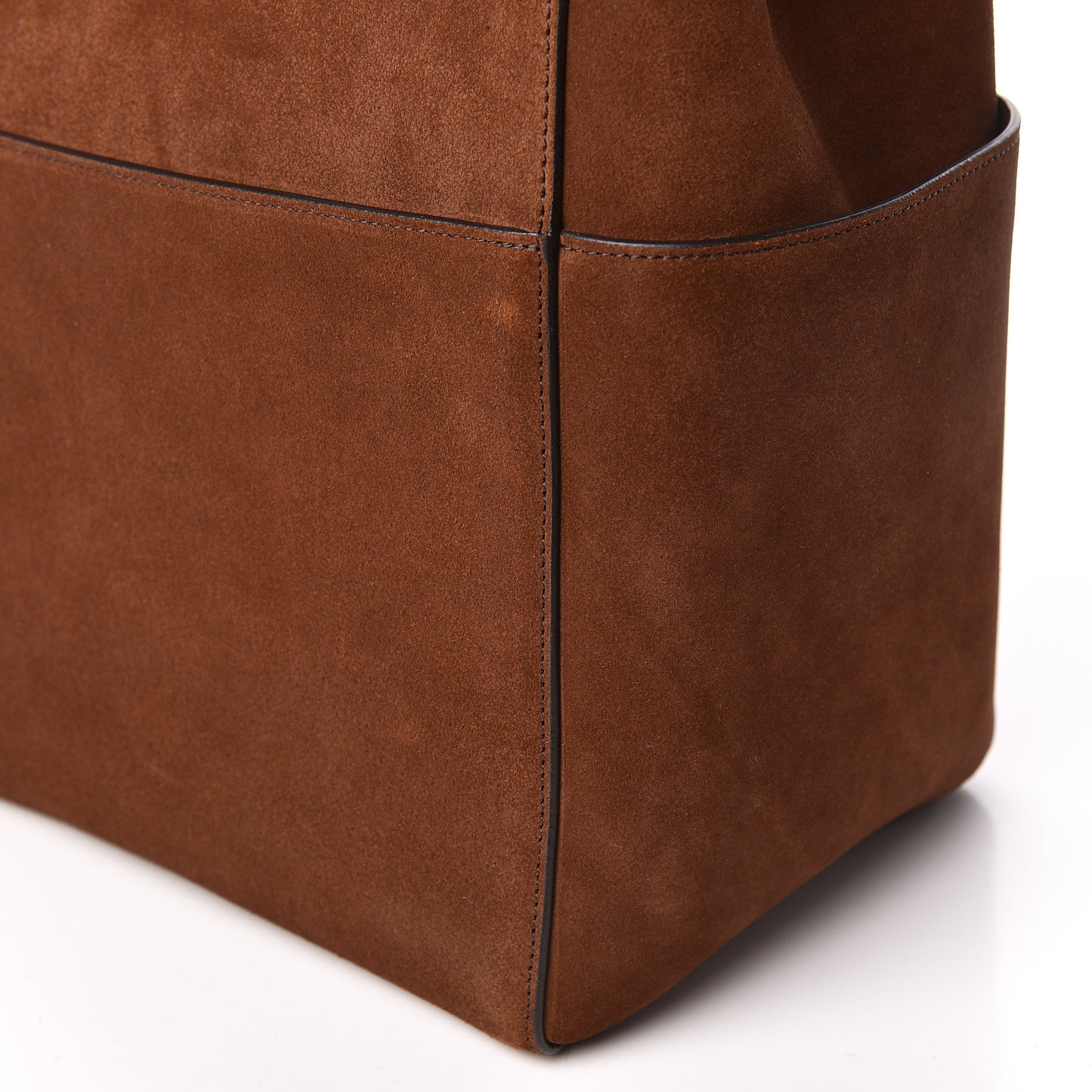 Suede Calfskin Sangle Bucket Bag Chestnut