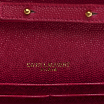 Saint Laurent Grain De Poudre Matelasse Chevron Monogram Chain Wallet Hot Pink 6 of 10