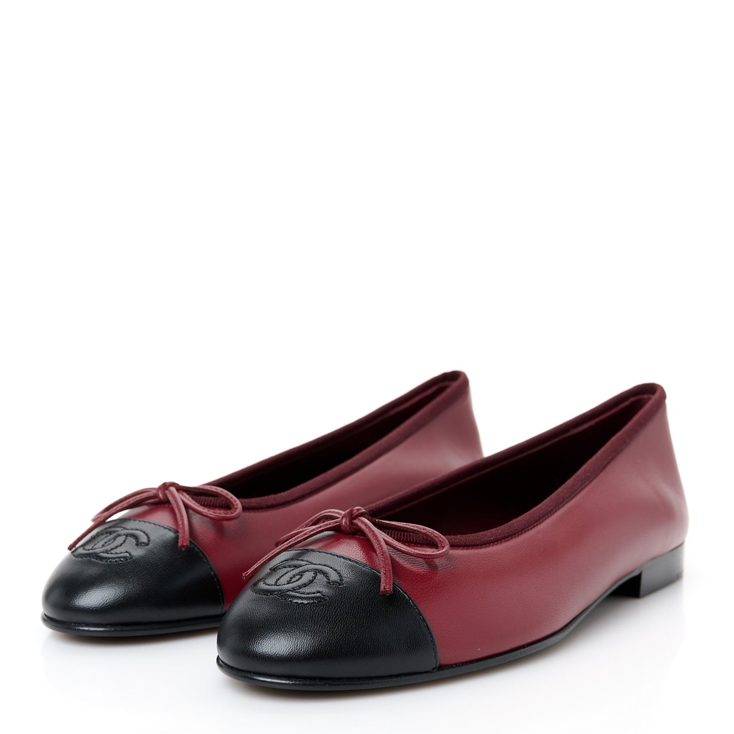 Lambskin Cap Toe CC Ballerina Flats 38 Burgundy Black