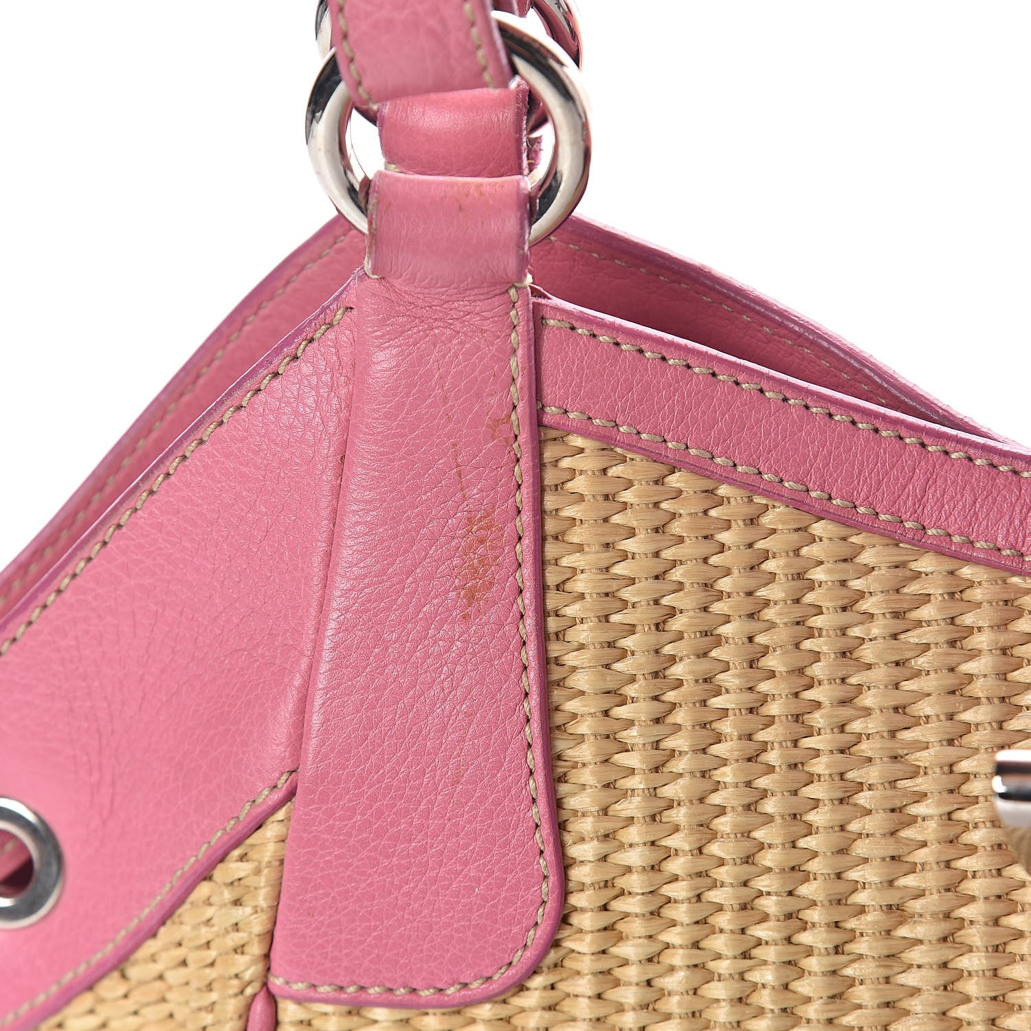 Prada Straw Vitello Daino Hobo Naturale Begonia 10 of 10