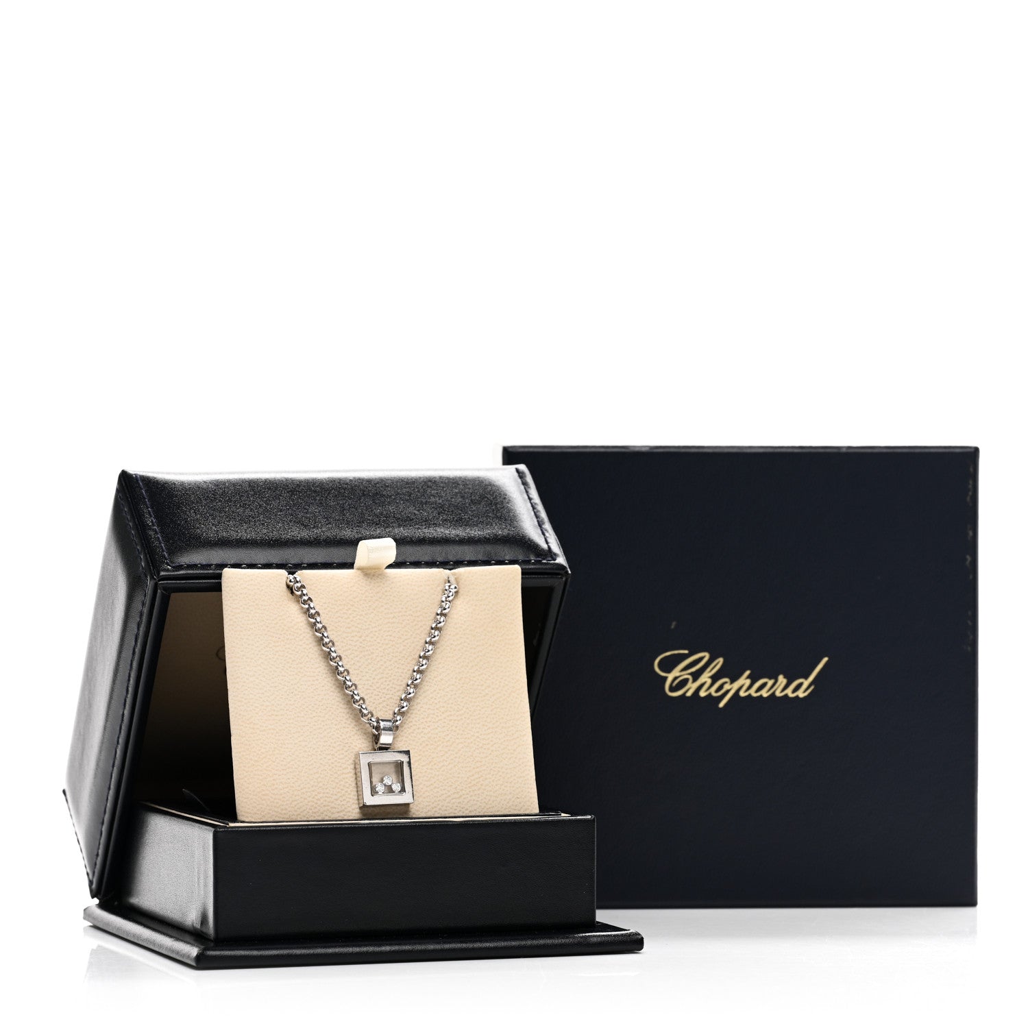 Chopard 18K White Gold Diamond Happy Diamonds Square Pendant Necklace 6 of 6