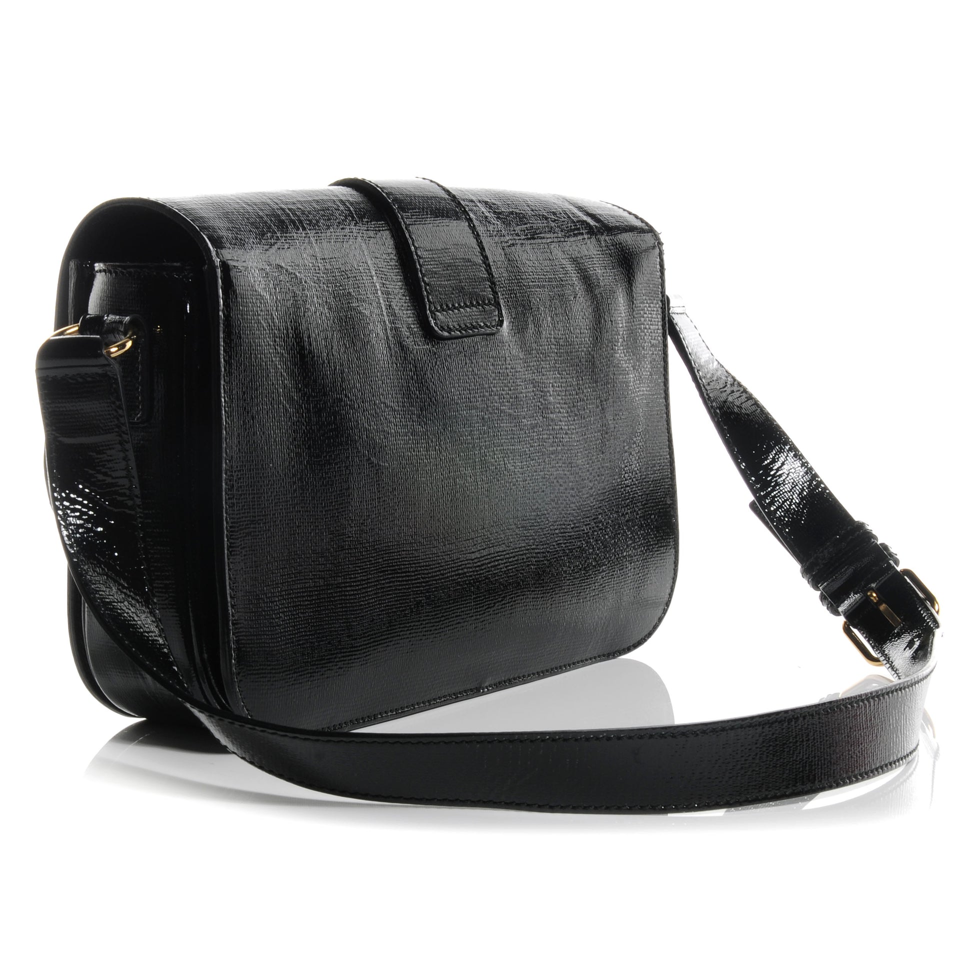 Saint Laurent Patent Textured Leather Large Chyc Flap Black 3 of 7