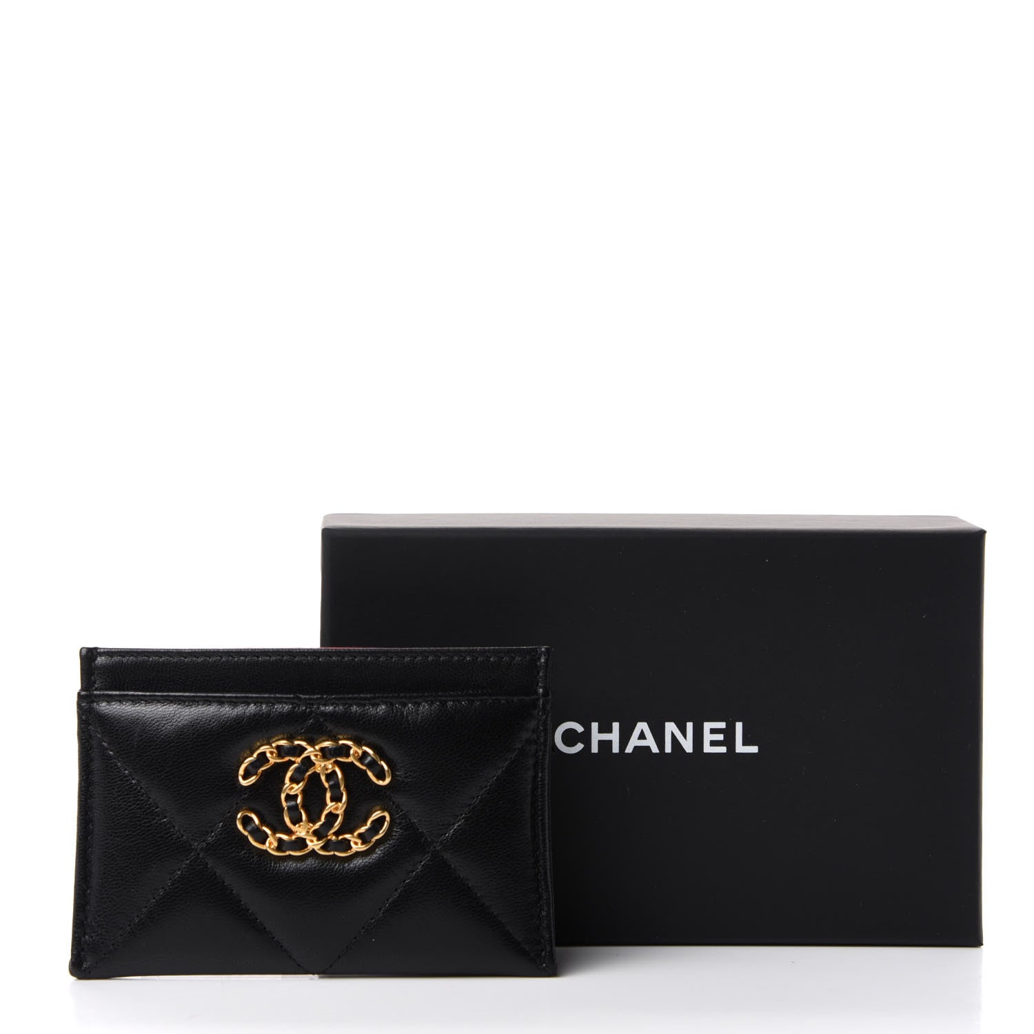 Chanel Shiny Goatskin Quilted Chanel 19 Card Holder Black 8 of 8