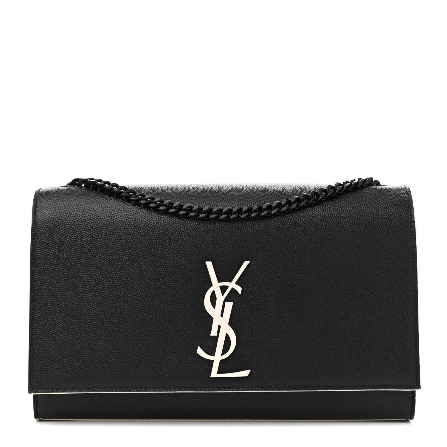 Saint Laurent Grain De Poudre Medium Classic Monogram Kate Satchel Black White 1 of 12