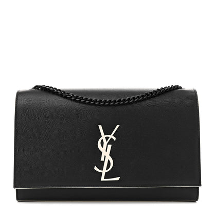 Saint Laurent Grain De Poudre Medium Classic Monogram Kate Satchel Black White 1 of 12