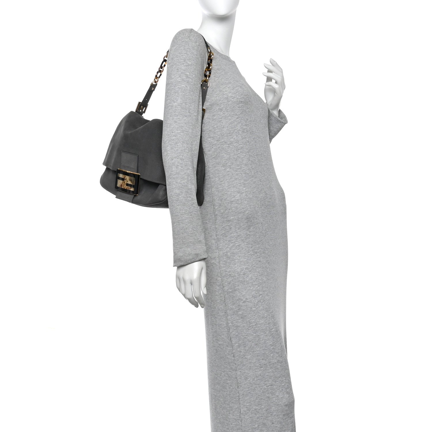 Fendi Vitello Savana Big Mama Baguette Grigio Tartaruga Natural 2 of 13