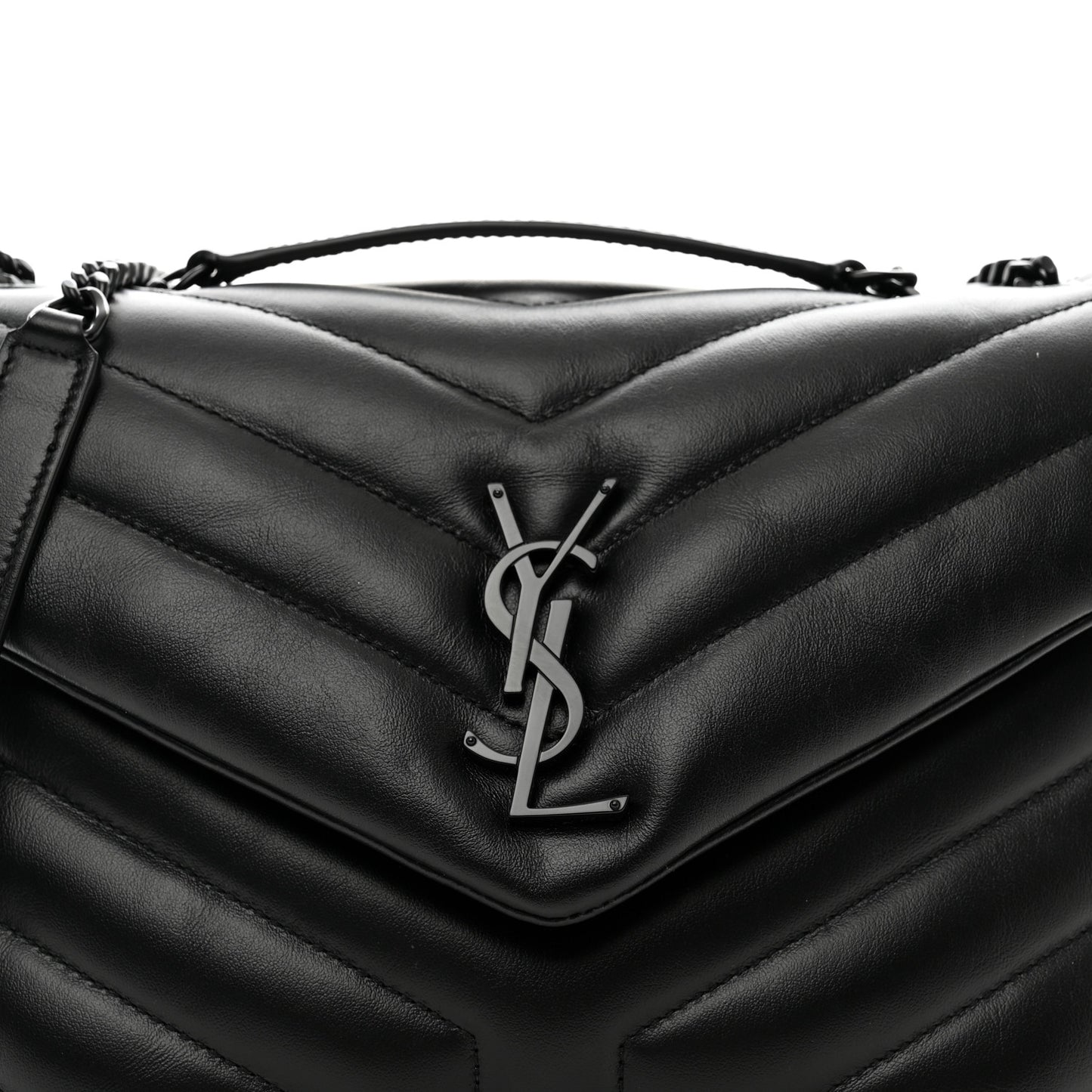 Calfskin Y Quilted Monogram Monochrome Small Loulou Chain Satchel Black