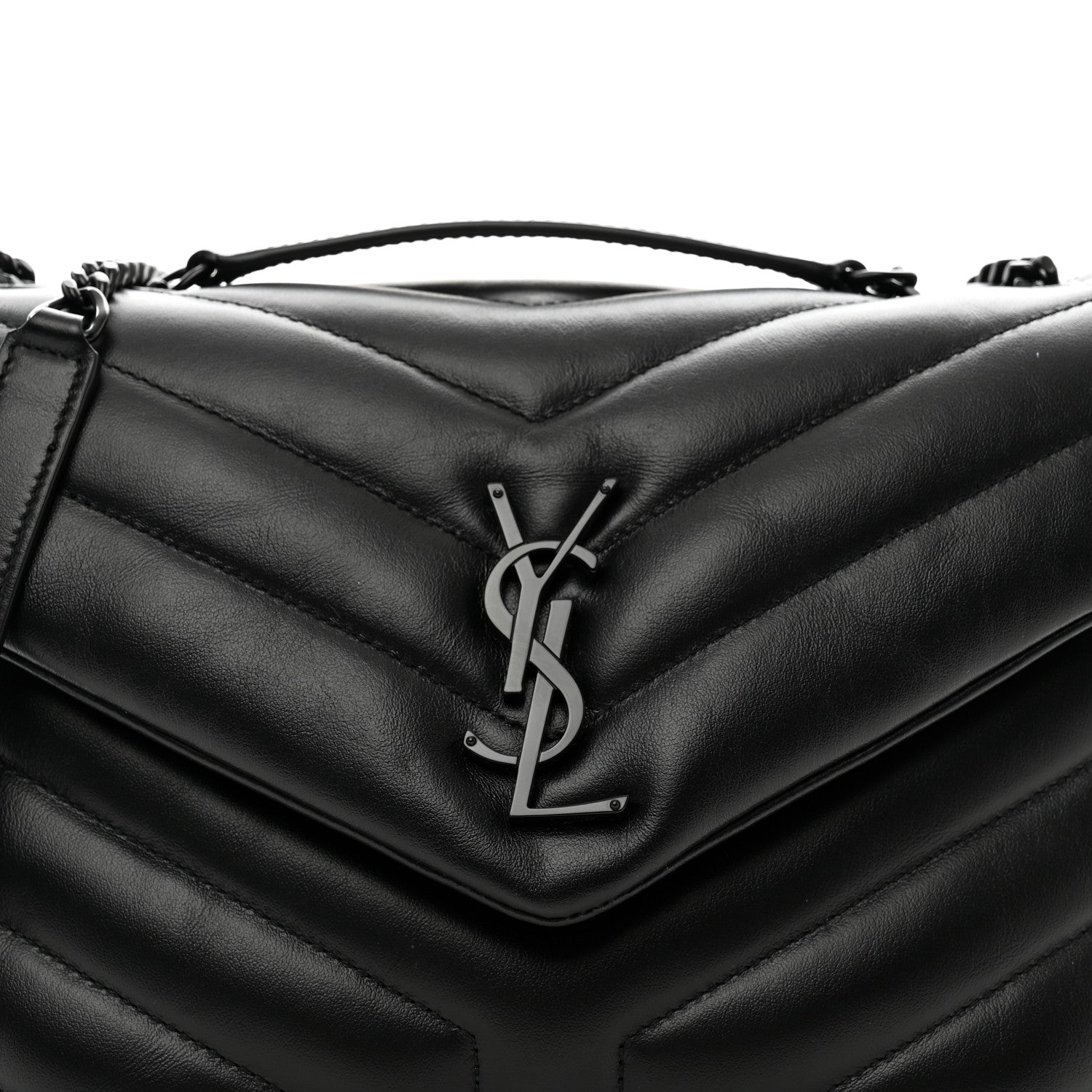 Saint Laurent Calfskin Y Quilted Monogram Monochrome Small Loulou Chain Satchel Black 9 of 12