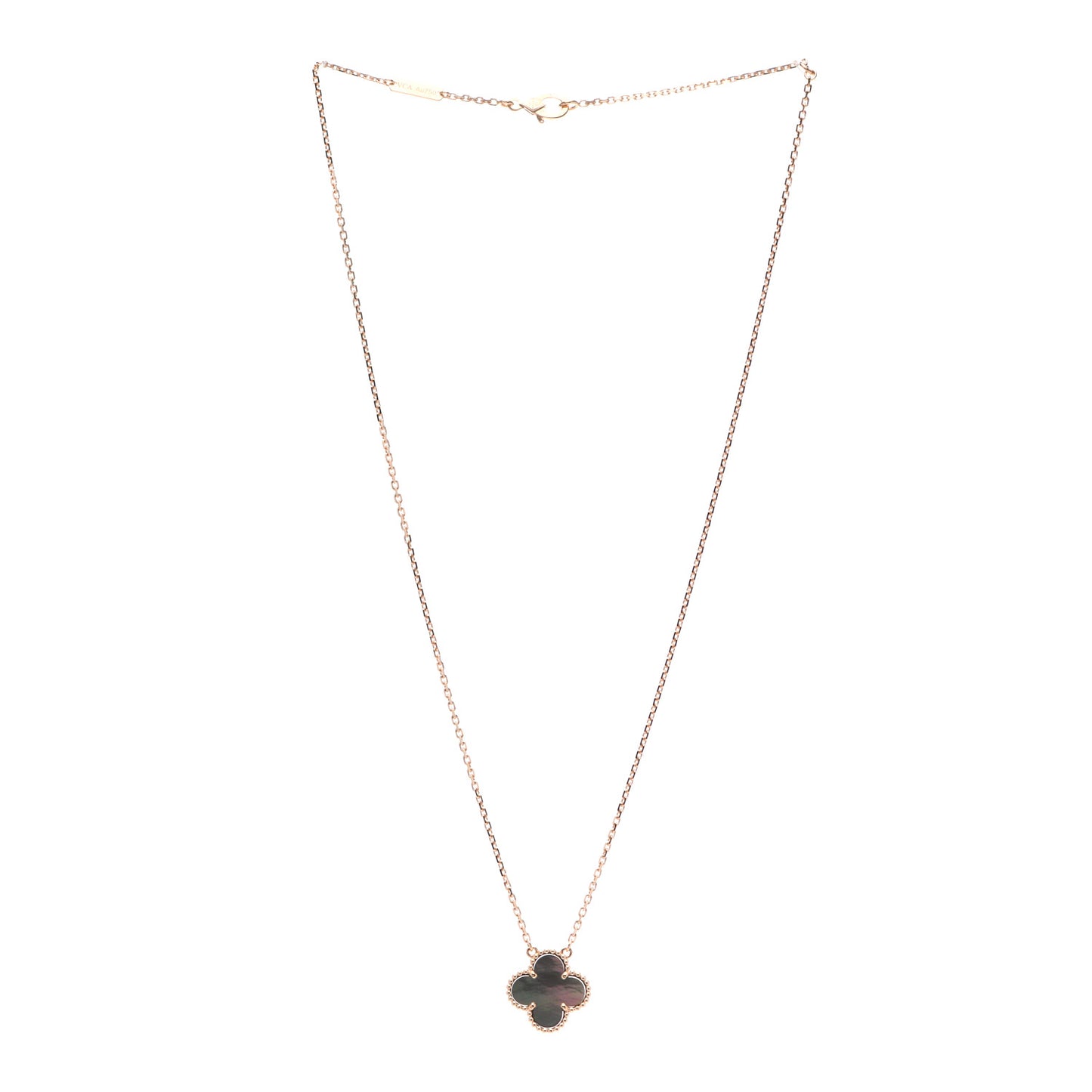 18K Rose Gold Gray Mother of Pearl Vintage Alhambra Pendant Necklace