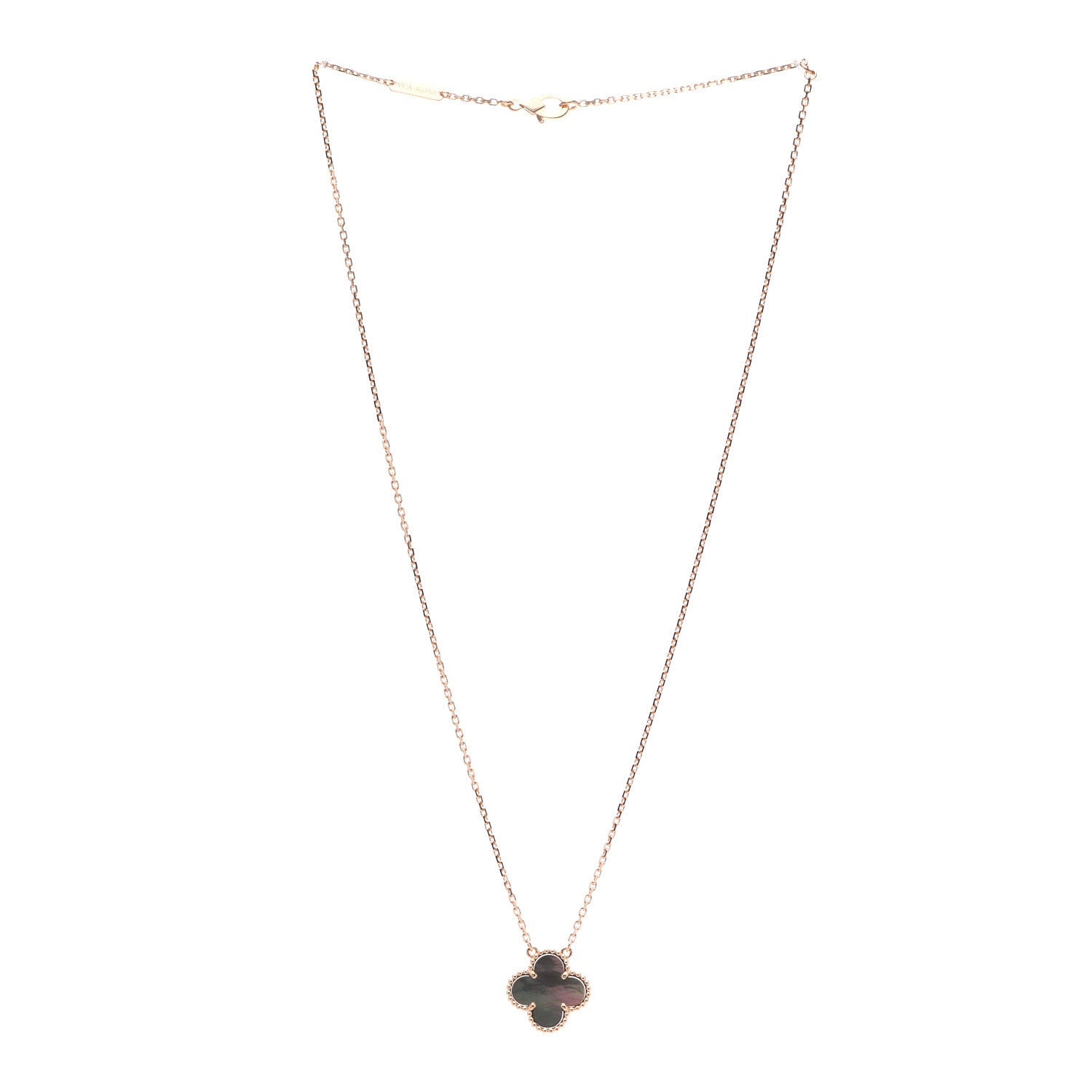 Van Cleef & Arpels 18K Rose Gold Gray Mother of Pearl Vintage Alhambra Pendant Necklace 3 of 6