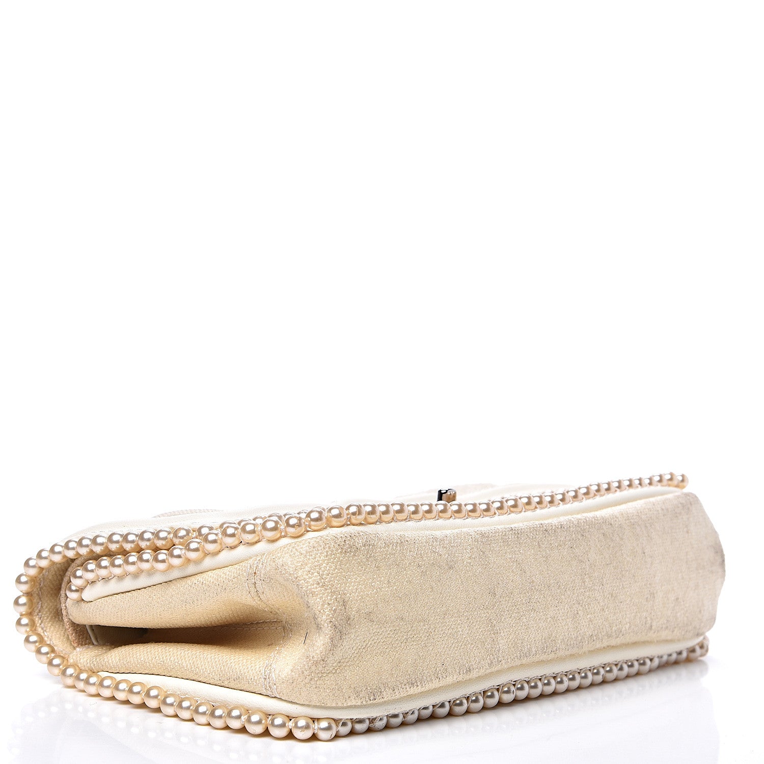 Chanel Canvas Quilted Pearl Trim Medium Flap Beige 3 of 16