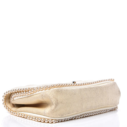 Chanel Canvas Quilted Pearl Trim Medium Flap Beige 3 of 16