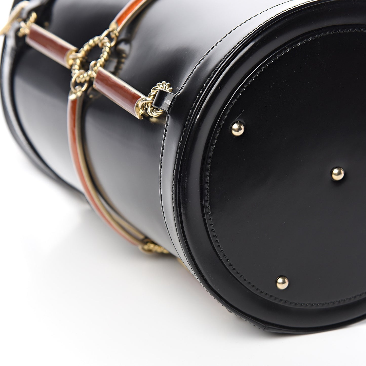 Lambskin Vinyl Enamel Mini Bucket Bag Black Ruggine