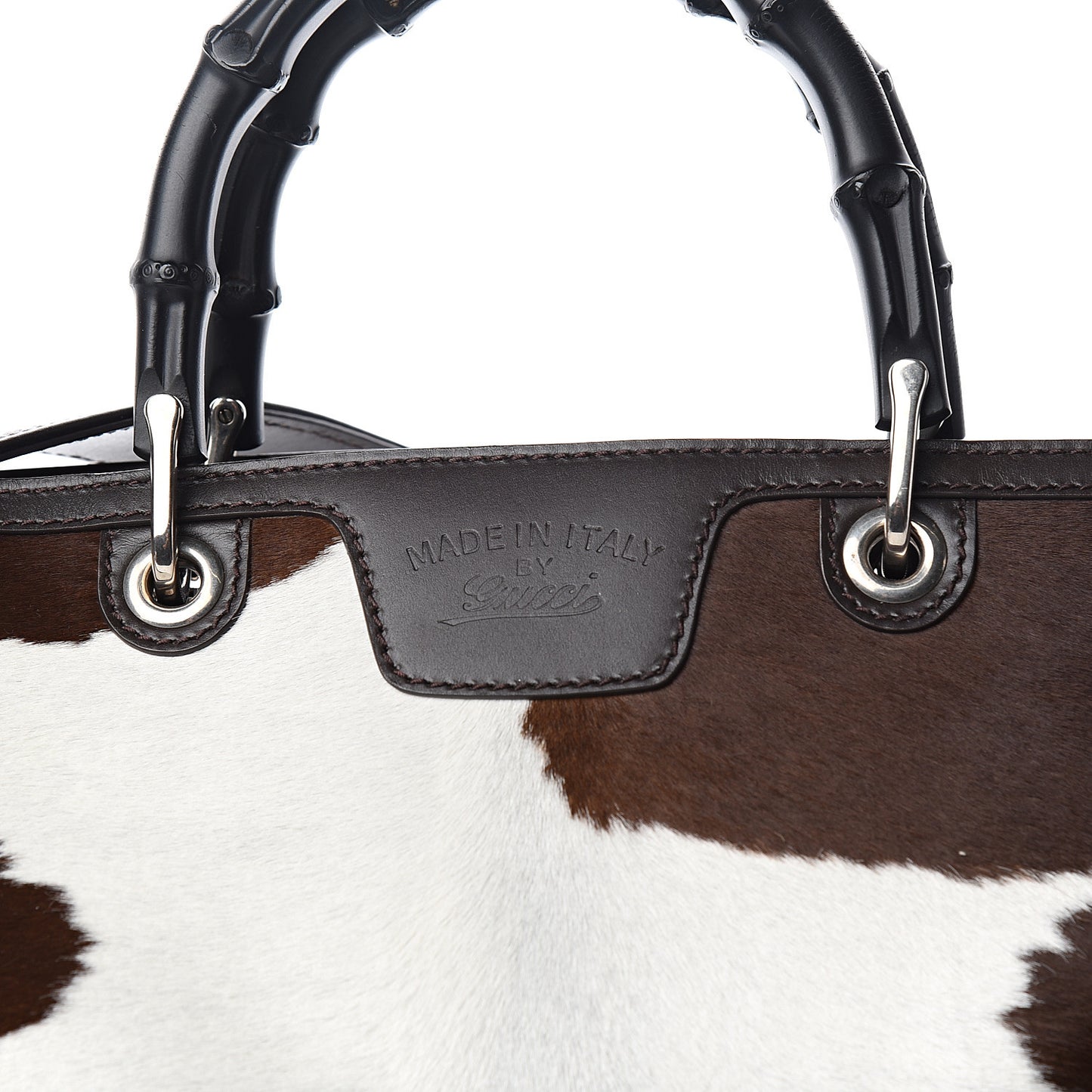 Calf Hair Bamboo Top Handle Shopper Bag Brown White