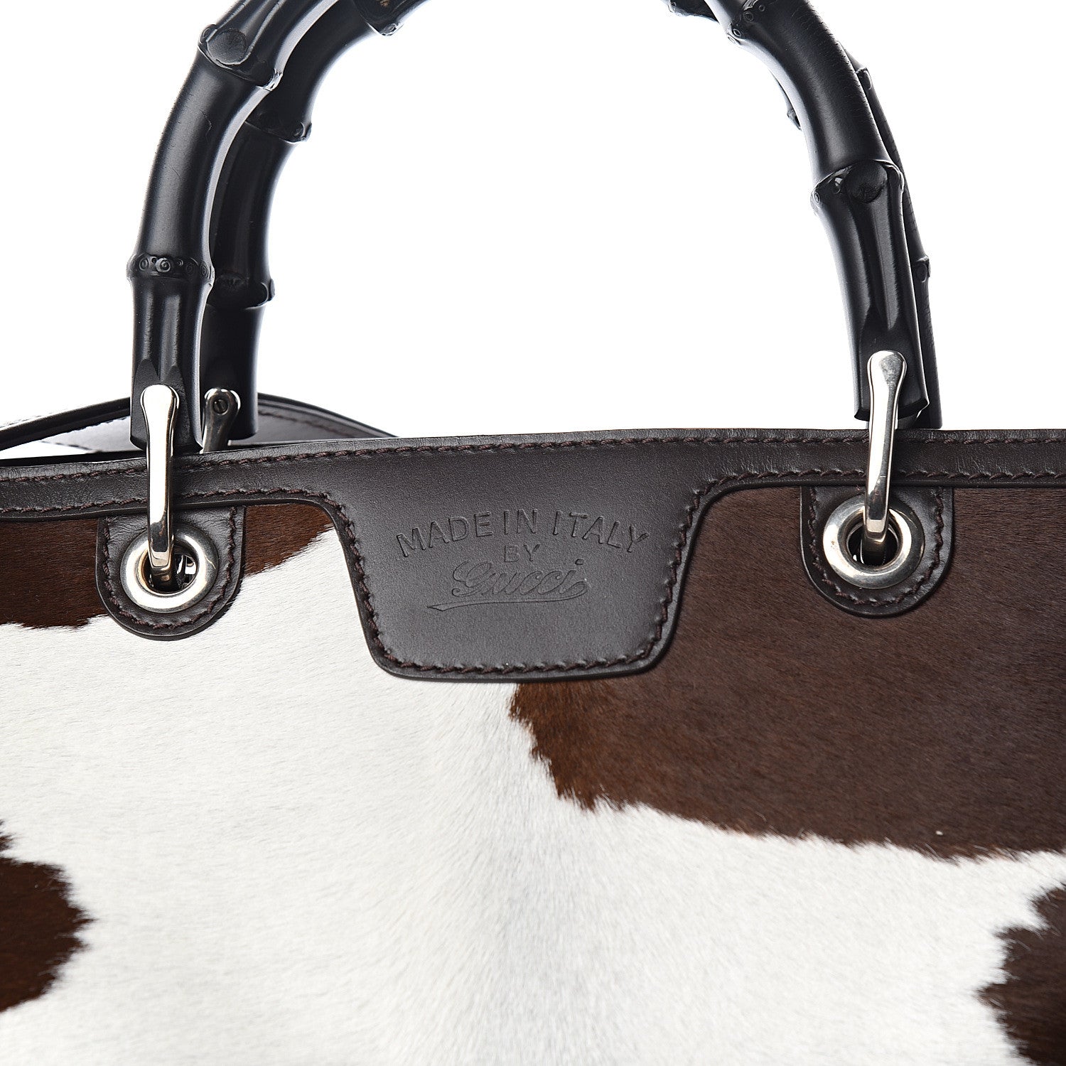 Gucci Calf Hair Bamboo Top Handle Shopper Bag Brown White 10 of 10