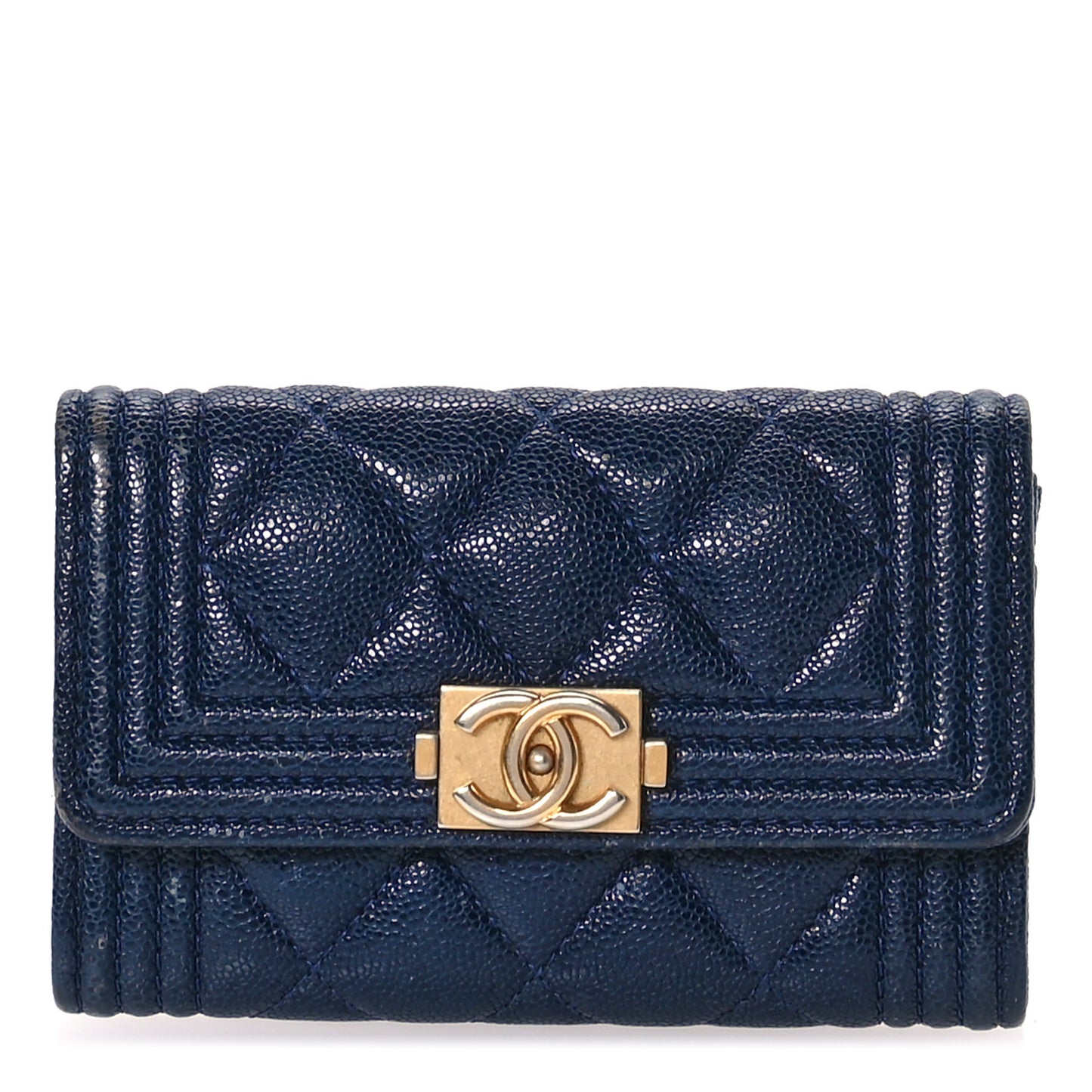 Caviar Quilted Boy Flap Card Holder Navy